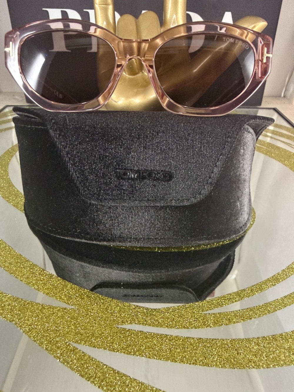 Tom Ford Pink Transparent Frame Sunglasses with Dark Lenses - Picture 3 of 7
